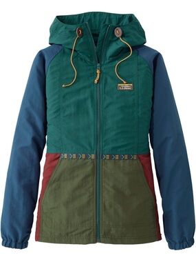 L.L. Bean Colorblock Hooded Kids Jacket in Teal, Blue, Olive and Maroon